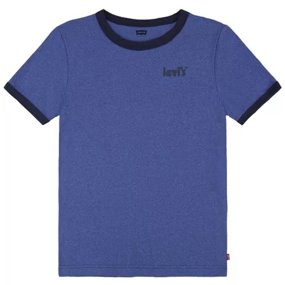 Levi’s Boys Small Batwing Ringer Graphic Logo Tee Shirt Top, blue t-shirt - Picture 1 of 4